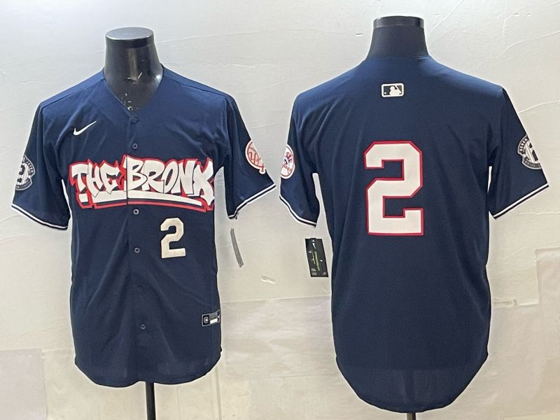 Men 2025 New York Yankees #2 Jeter Blue 4th generations Joint Name Nike MLB Jersey style 03